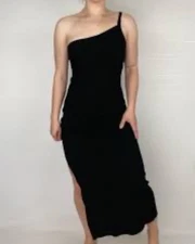 House of Harlow Black One Shoulder Midi Sweater Knit Dress Size XS Sexy Classy