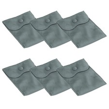 6 Pcs 6x4 Inch Velvet Jewelry Pouches Gift Bags with Snap Button Gray
