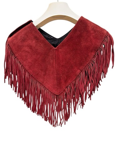 Vintage 70s PIONEER WOMAN Suede Fringe Leather Collar Burgundy Western USA Made - Picture 1 of 5