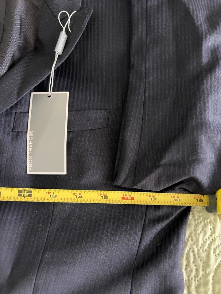 Michael Kors Para Hombre Azul Marino Negro Rayas Lana Chaqueta Pantalones Traje Talla 36S 29W 34L Foto 3 de 4