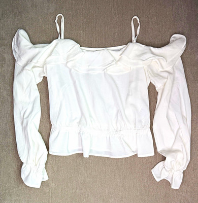 Divided by H&M Women s White S Off-Shoulder Long Sleeve Ruffle Blouse