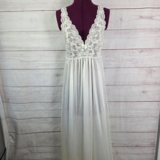 Shadowline Nightgown Womens Medium Ivory Lace Bodice Long Maxi Sleepwear V-Neck