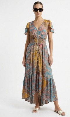 KARMA HIGHWAY Women s Paisley/Floral Print Multicolor Boho Maxi Dress One Size