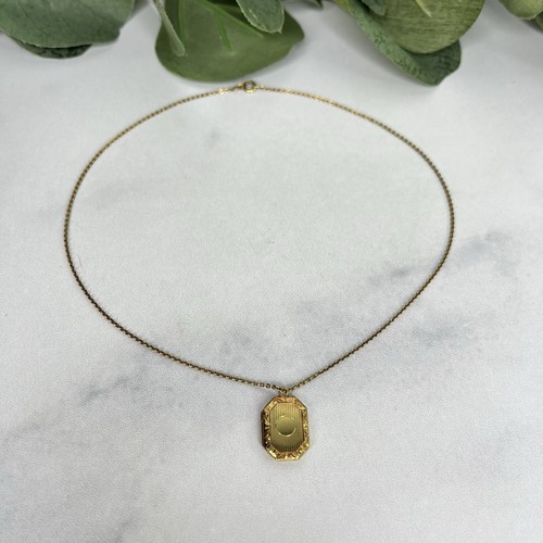 Vintage 14K Yellow Gold Etched Locket Necklace Childs Small 12.75” Monogram