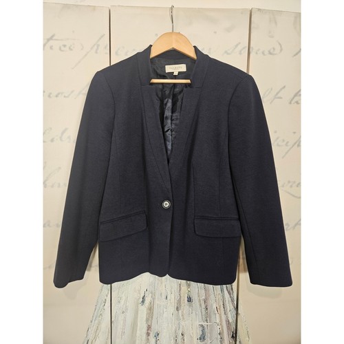Talbots Womens Navy Blue Stand Collar Blazer Jacket Size 14P Petite