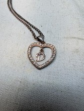 Rose Gold Initial Heart "D" Necklace for Girls Women Cubic Zirconia 16"