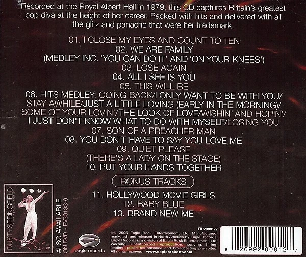 Dusty Springfield Live At The Royal Albert Hall 1979 CD NEW SEALED - Image 2 of 4