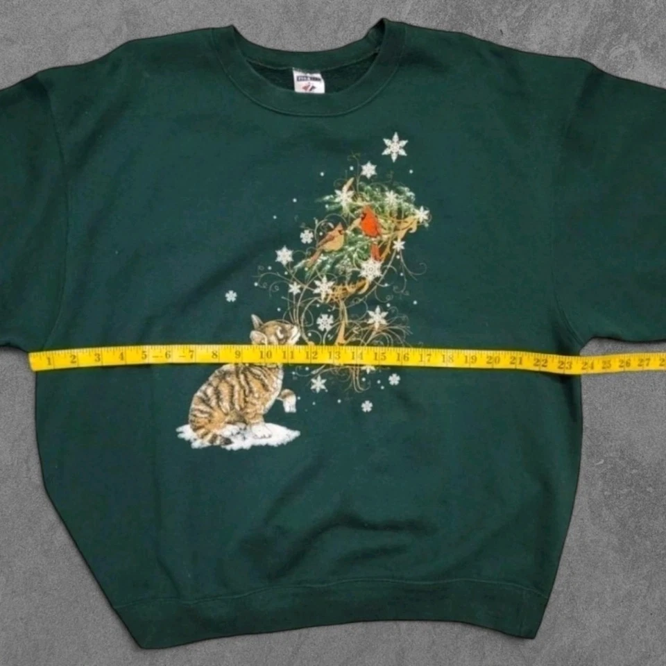 Lindo suéter de nieve vintage de gatito en los años 90 cuello redondo sudadera XL retro Foto 2 de 4