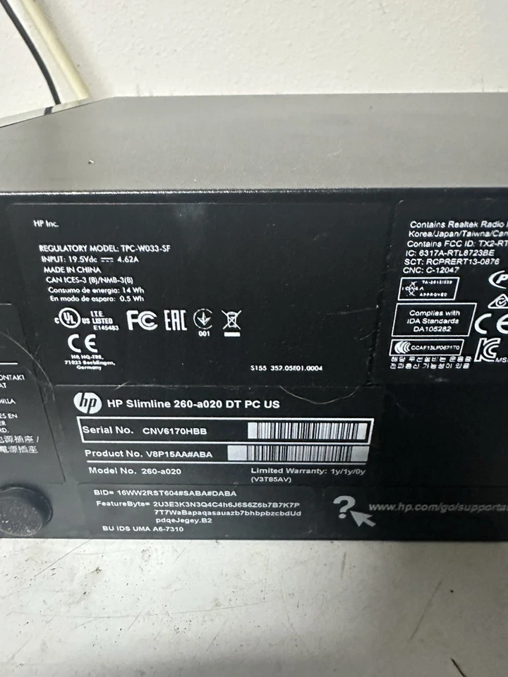 HP Slim 260-a020 Win 10 Desktop 6GB RAM, (No AC Adapter) READ DESC. - Image 2 of 3