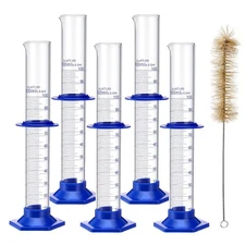 5x100ml Glass Measuring Cylinder Set Chemistry Lab Graduated Measure Tools+Brush