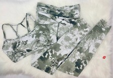 FLORAL STRAPPY SPORTS BRA HI-RISE CROSSOVER LEGGINGS SET IN OLIVE