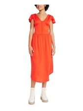 BETSEY JOHNSON Womens Red Front Hook Eye Closure Corset Midi Dress M