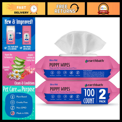 Ultra-Mild Wild Cherry Puppy Wipes - 100 Count (2 Pack) - Gentle Pet Cleaning Wi