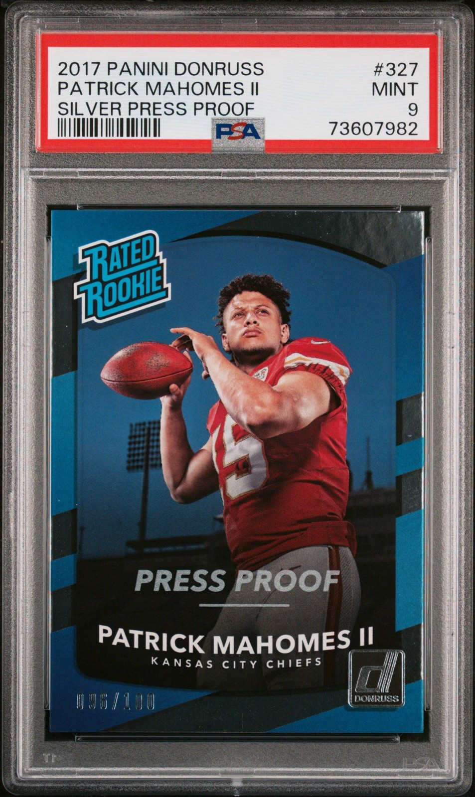 2017 Donruss #327 PATRICK MAHOMES II Rookie RC SILVER PRESS PROOF /100 PSA 9