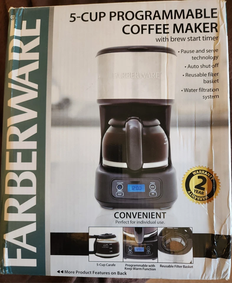 Farberware Cafetera Programable 5 Tazas Plástico Negro y Acero Inoxidable Foto 2 de 4