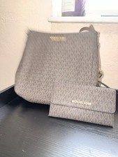 Michael Kors Logo Print Shoulder Bag Brown Gold Hardware  Wallet