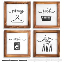 Laundry Room Decor for Wall Farmhouse Laundry Sign Set of 4 Wash Dry Fold Put...