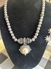 Stunning RARE Silver MARKED “S Napier “Faux Pearl Pewter 18” Necklace