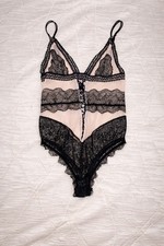 Victoria s Secret Black Nude Lace Teddy Bodysuit Small Sheer Lingerie