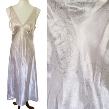 Vintage Champagne Beige Satin Sheen Nightgown Slip Maxi Dress Womens L Lingerie