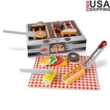 Wooden Grill  Serve BBQ Set 20 pcs Pretend Play Food Accessories Kids Toys New