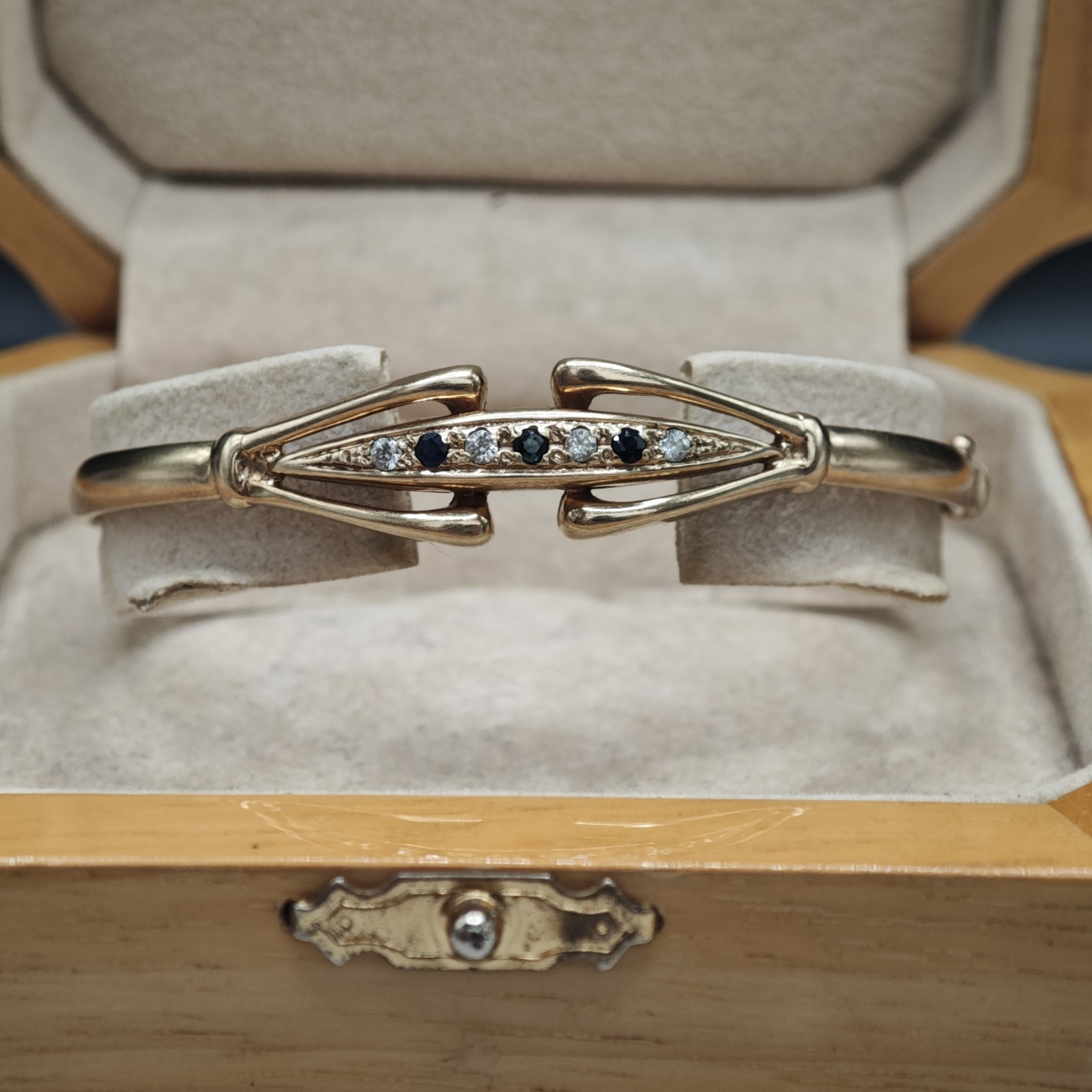 Solid 9ct Gold Torque Bangle Sapphire Vintage 9k … - image 4