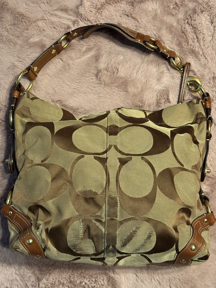 Bolso de Hombro Cartera COACH Y2K De Colección Firma C Lona Cuero Marrón Foto 2 de 4