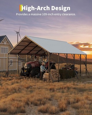20x25 ft Metal Carport Kit, 120° Steep-Pitch Vertical Roof for Snow Shedding