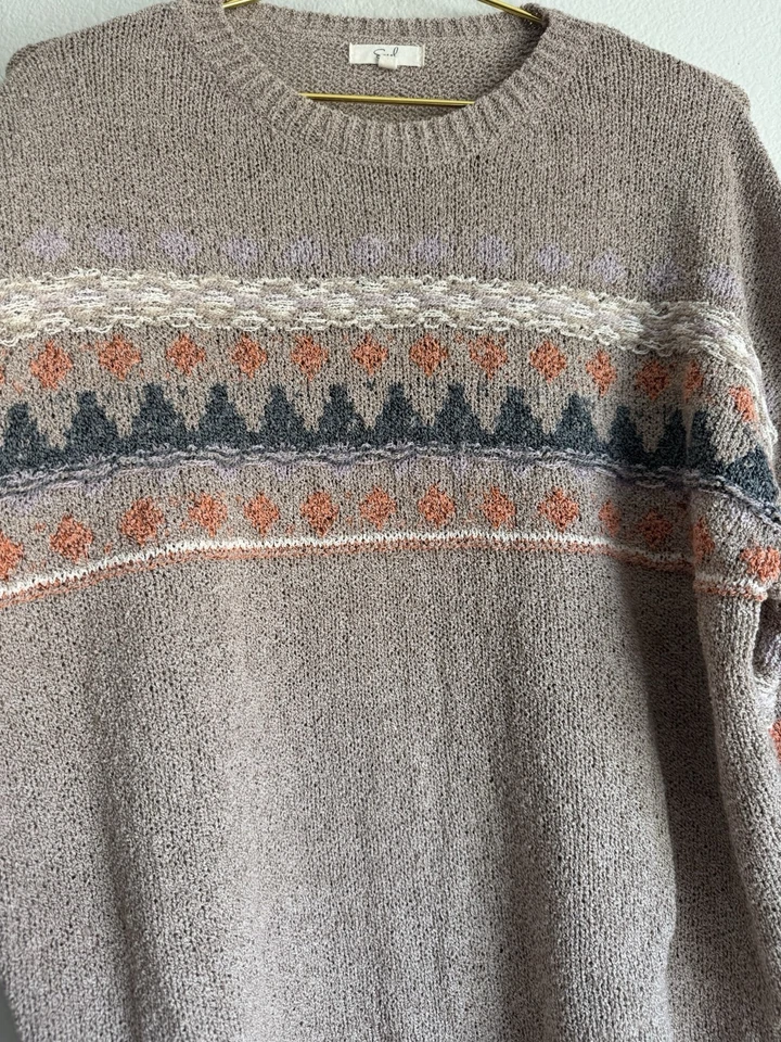 Suéter Tejido Caballete Rayas Lagenlook Costero Abuela Novio Top Talla: S Beige Foto 3 de 4