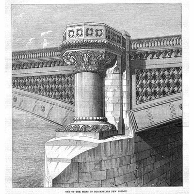LONDON Pier on the New Blackfriars Bridge - Antique Print 1869