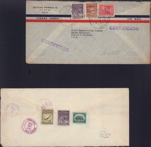 ECUADOR 1946 COVERS W/ 1938 BOLIVARIAN OLYMPICS STAMPS HIGH VALUES