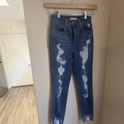 Levi's 721 High Rise Skinny Distressed Blue Denim Jeans Women Medium Wash