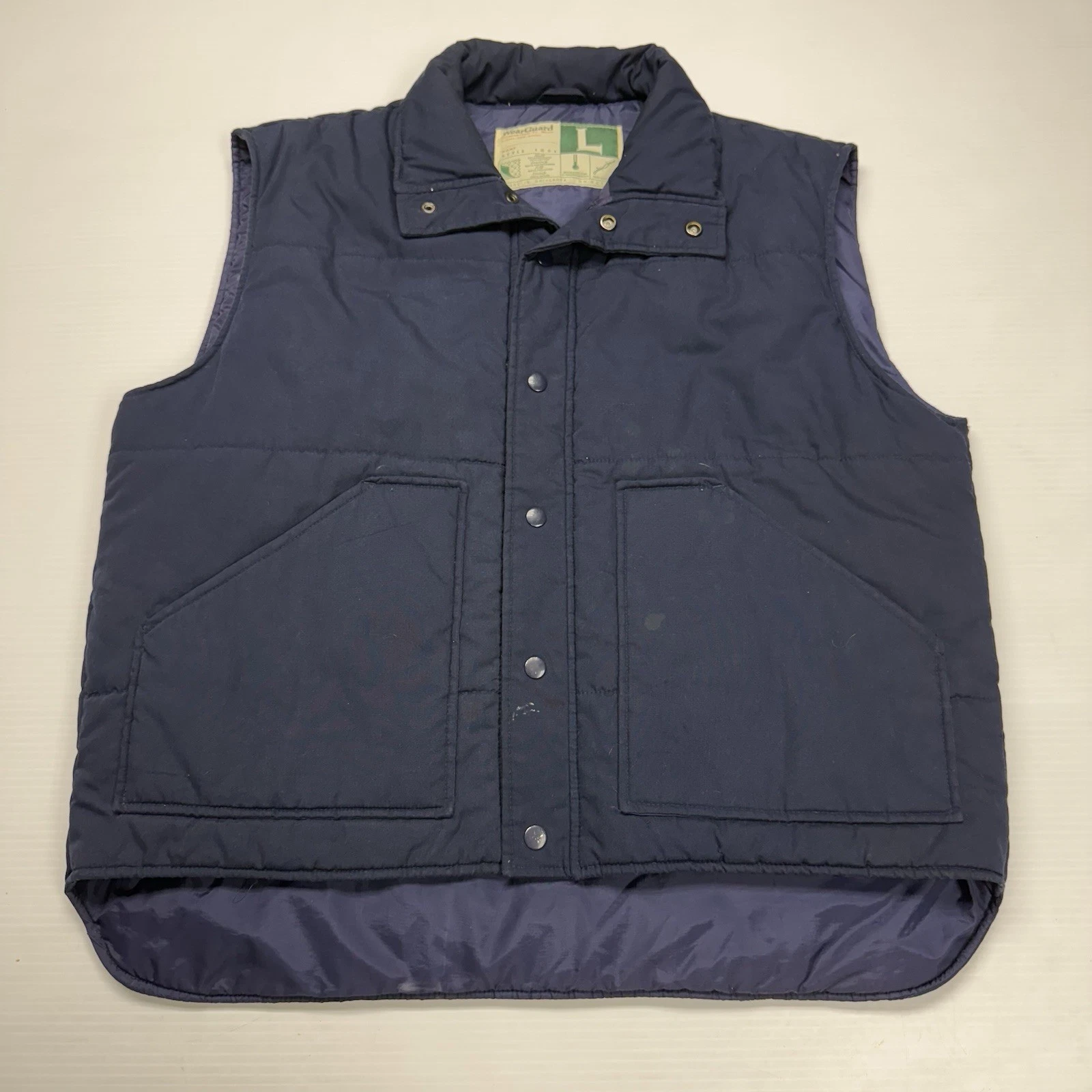 Vtg WearGuard Button Down Sleeveless Insulated Mens Puffer Vest L Blue Hiker