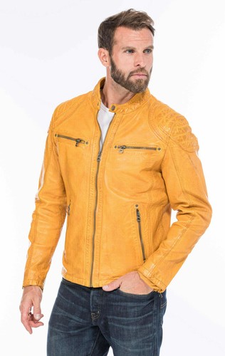 Men's Yellow Leather Jacket Real Lambskin Moto Biker Cafe Racer Stylish Jacket - Picture 3 of 9
