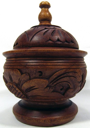 Hand Carved Turned Wood Jar Canister Finial Lid Trinkets Candy 16.5 x 11.8 cm - Picture 4 of 11