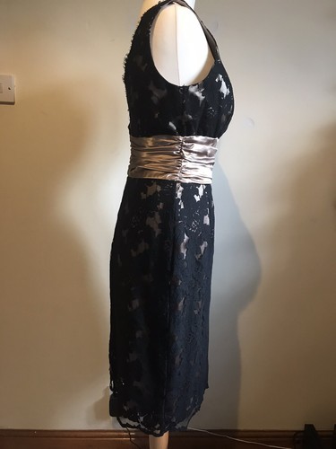 Joseph Ribkoff Black Lace Silky Pencil Wiggle Evening Midi Bride Mother Dress 10 - Picture 5 of 8