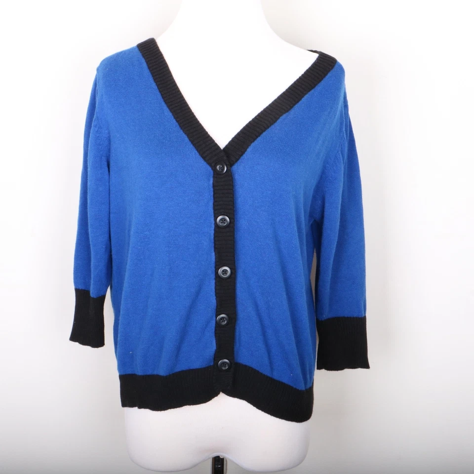 Dots Cardigan Button Sweater Women's 1X Blue Black Edging - Image 2 of 4
