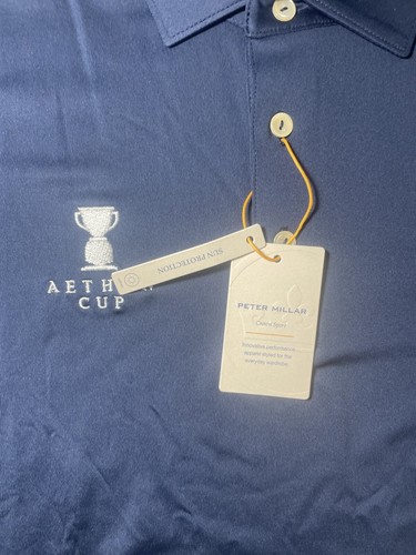 Peter Millar Summer Comfort Golf Polo Shirt Navy Blue Embroidered Logo Sz L NWT - Picture 3 of 10