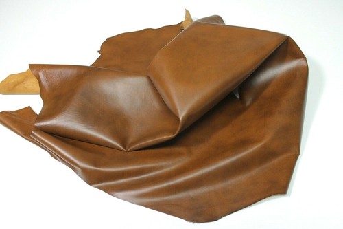 Italian soft Lambskin leather 2 skins hides TAN BROWN DISTRESSED 12sqf 0.7mm - Picture 2 of 9