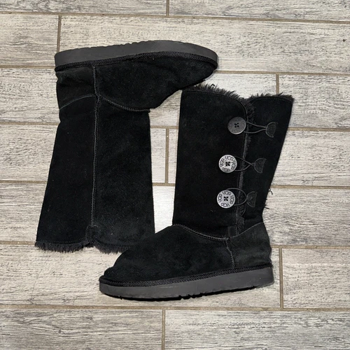 UGG Australia SN 1873  Women Black Leather Suede Shearling Bailey Bottom Size 7