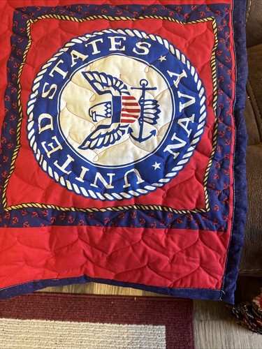 Quilt Überwurf Überwurf hausgemacht USA Marine 35 x 43. - Bild 5 von 7