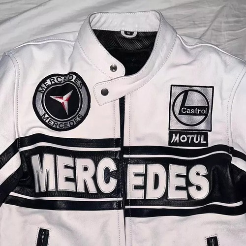 "Mercedes Leather" Jacket Vintage Mercedes Racing Jacket Biker Racing Jacket - Picture 2 of 5