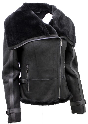 Chaqueta corta de cuero de aviador Merino negra negra para mujer - Imagen 4 de 12