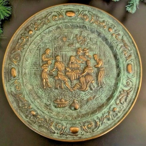 3 Embossed Copper Brass Wall Plates England Bar Design Sledding Flute 10-17" VTG - Picture 3 of 17