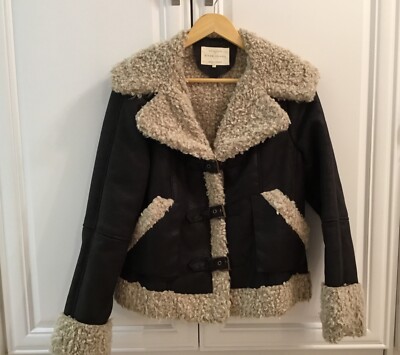Aviator Jacket- River Island Brown and cream Faux suede and - Main Image