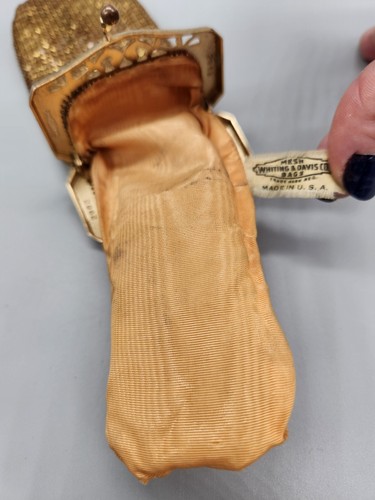 Pair Vintage Whiting & Davis Gold Fish Tail & Chainlink Mesh Bag w Label - Picture 15 of 15