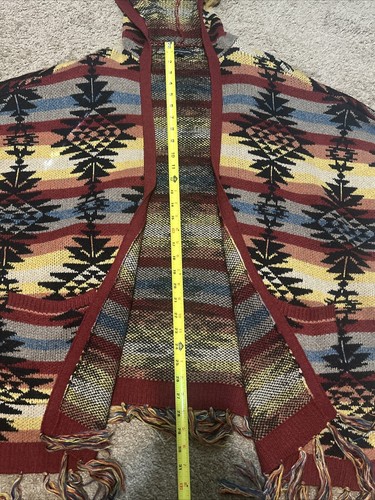 Southwest Native Fringe Cardigan Shawl Sweater American Eagle Hooded Womens M - Picture 5 of 6