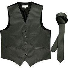 New Men's Formal Tuxedo Vest Waistcoat 1.5" skinny Necktie dark gray wedding