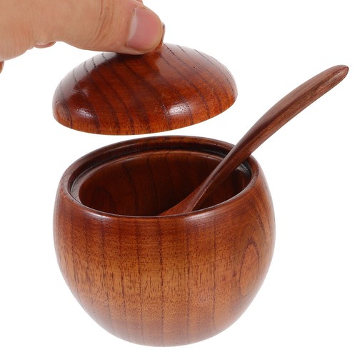 Salero de cocina jarra de condimentos de madera tazón de condimento de madera caja de sal - Imagen 7 de 12