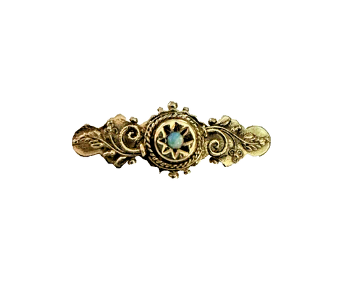 Authentic Y GOLD 14k & Persian Turquoise Victorian Style Bar Brooch Pin Pendant - Picture 4 of 17